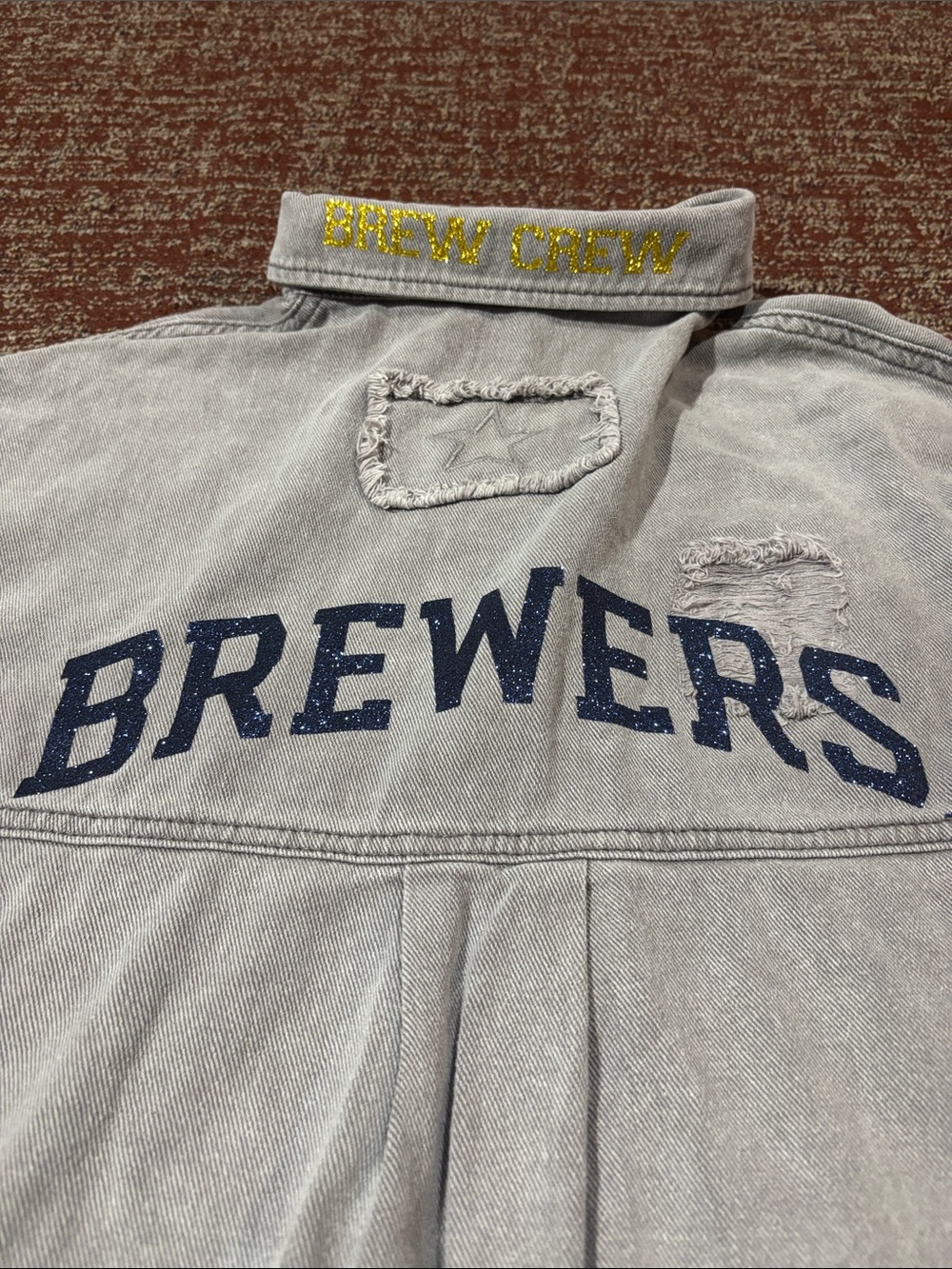 Tiny Turnip Milwaukee brewers sparkle slouchy distressed frayed button down S - Picture 11 of 15